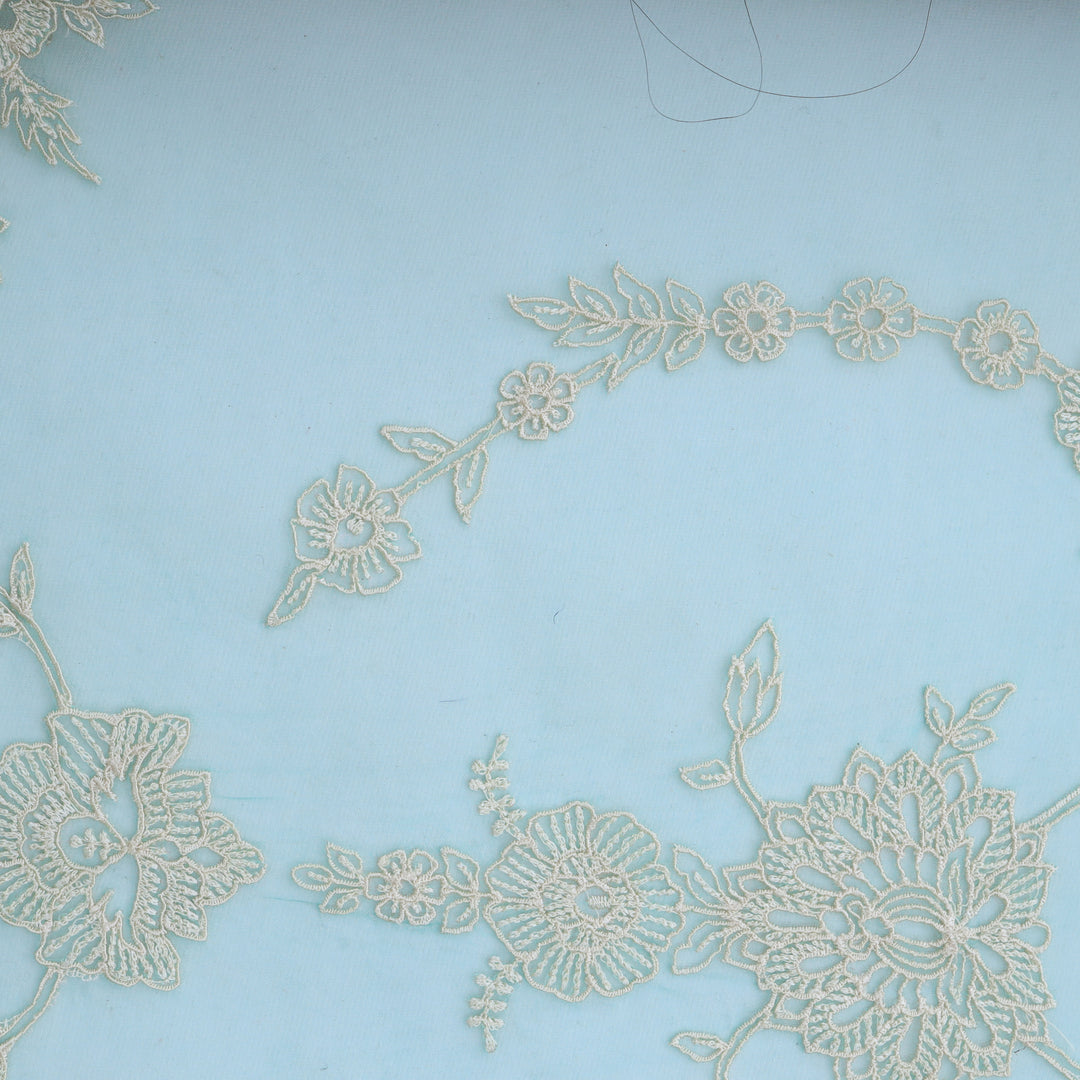 Light Blue Organza Floral Embroidery Fabric