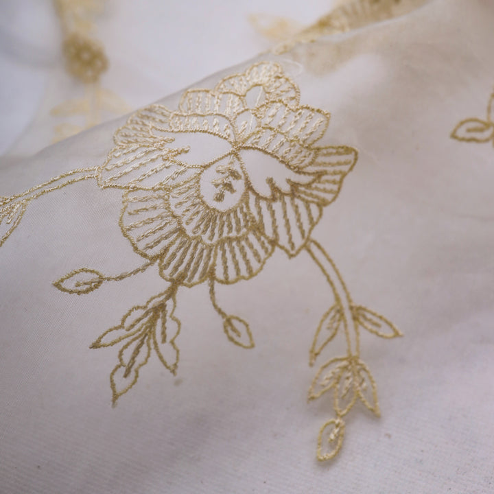 Light Gray Organza Floral Embroidery Fabric