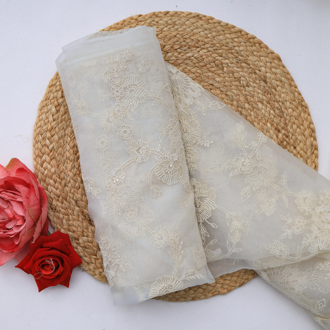 Light Gray Organza Floral Embroidery Fabric