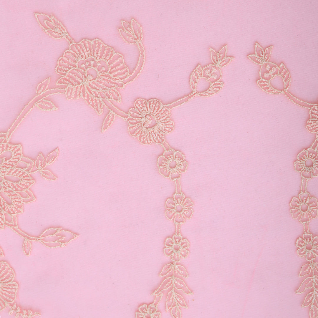 Cameo Pink Organza Floral Embroidery Fabric