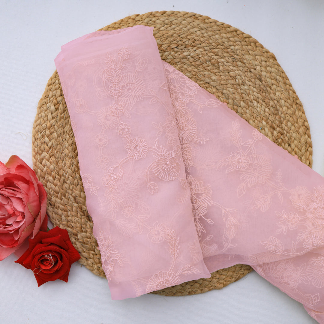 Cameo Pink Organza Floral Embroidery Fabric