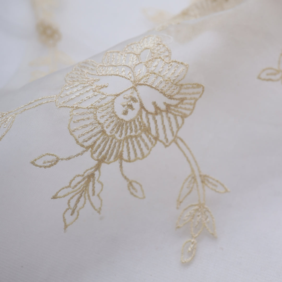 White Organza Floral Embroidery Fabric