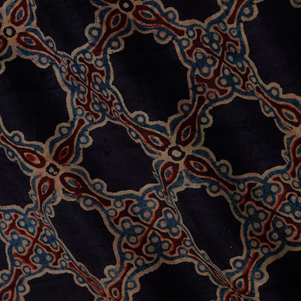 Black Color Dupion Silk Fabric With Printed Floral Pattern