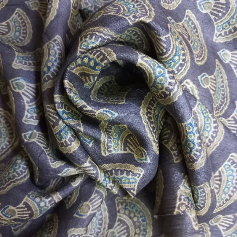 Faded Blue Colour Tussar Printed Fabric