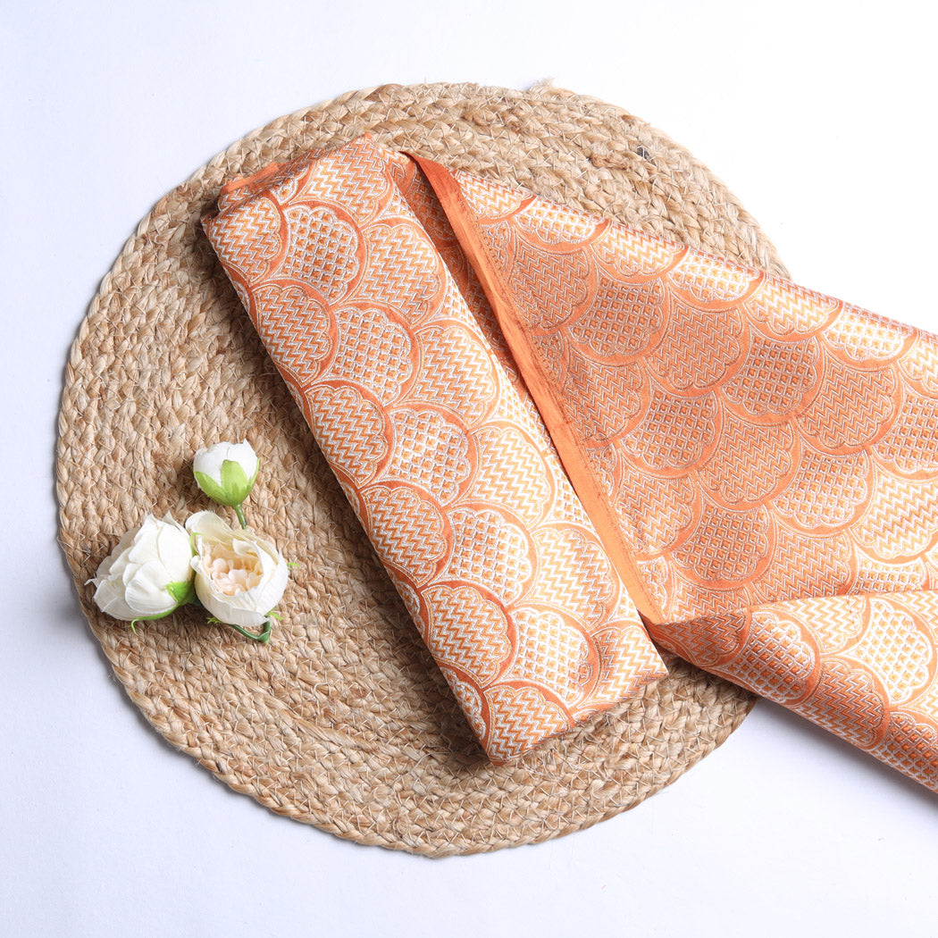 Orange Color Silk Fabric With Floral Pattern