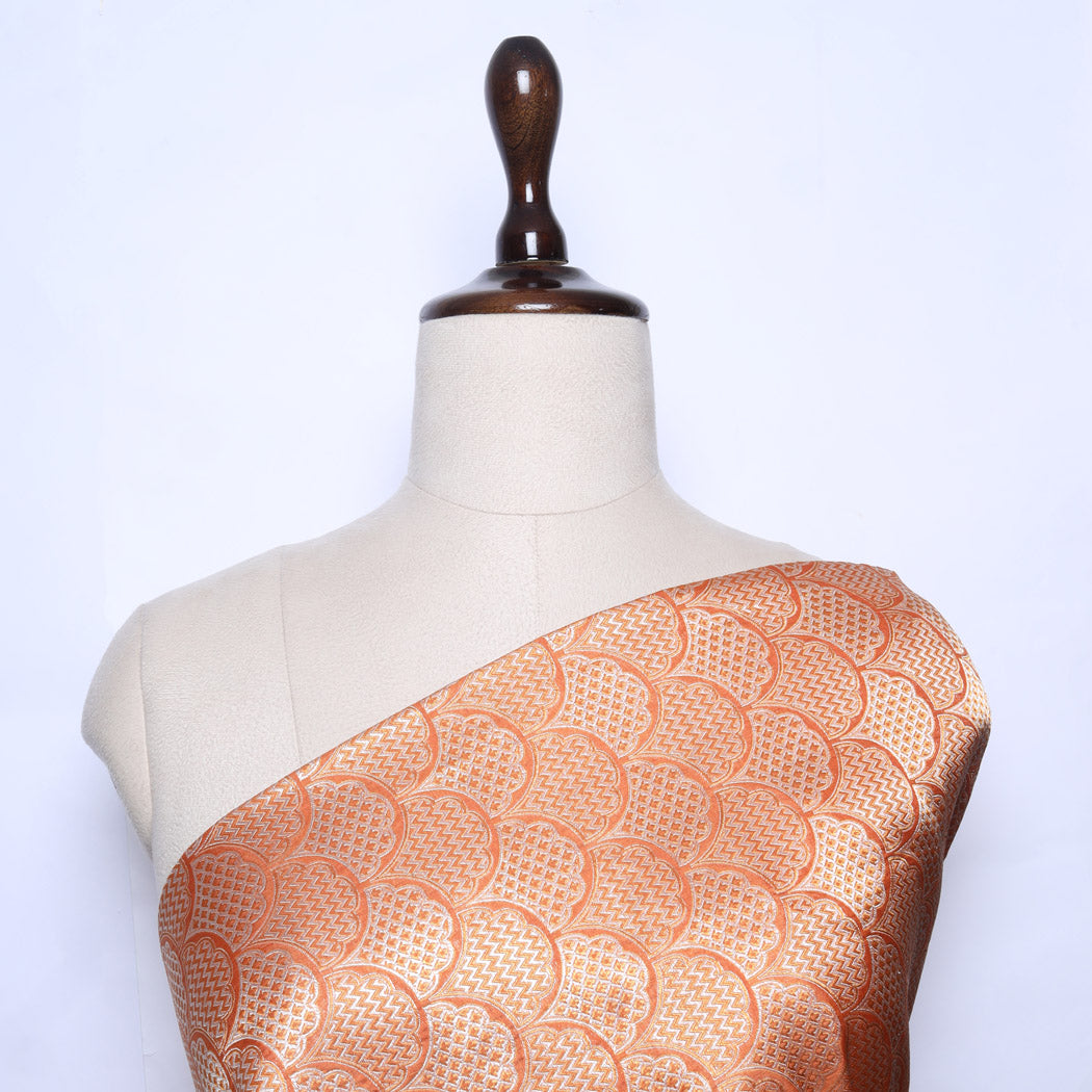 Orange Color Silk Fabric With Floral Pattern