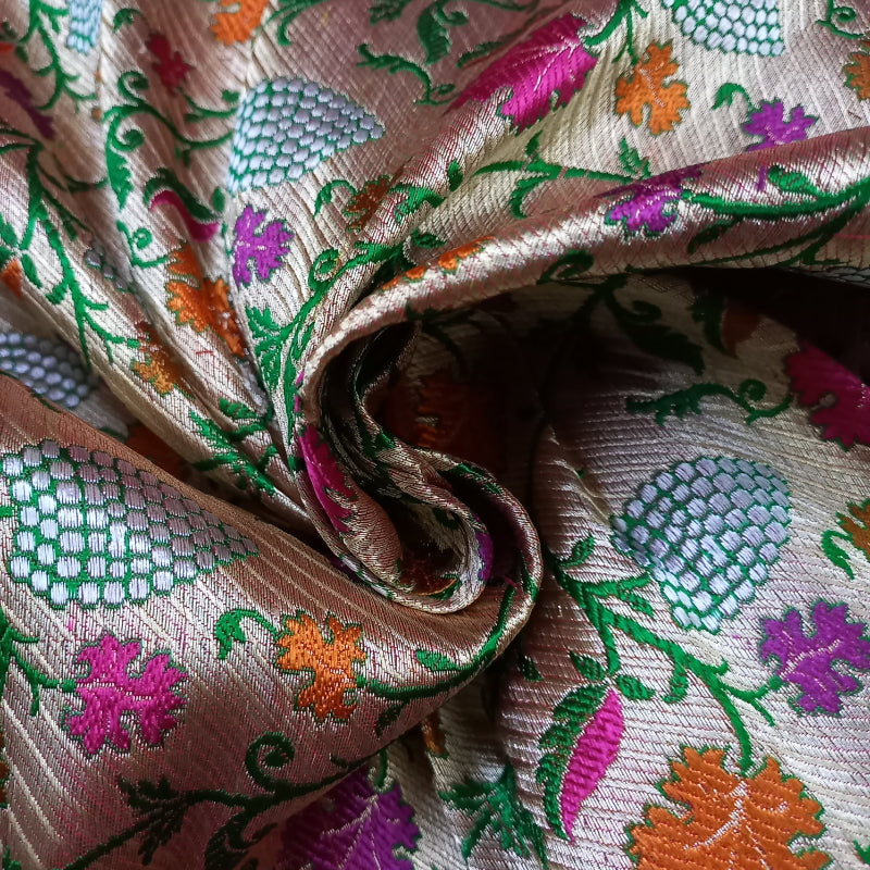 Silver  Color Jamawar Weave Silk Fabric