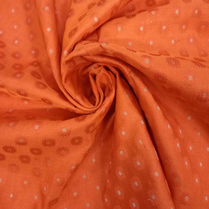 Bright Orange Color Jamawar Silk Fabric