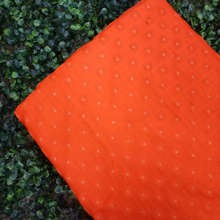 Bright Orange Color Jamawar Silk Fabric