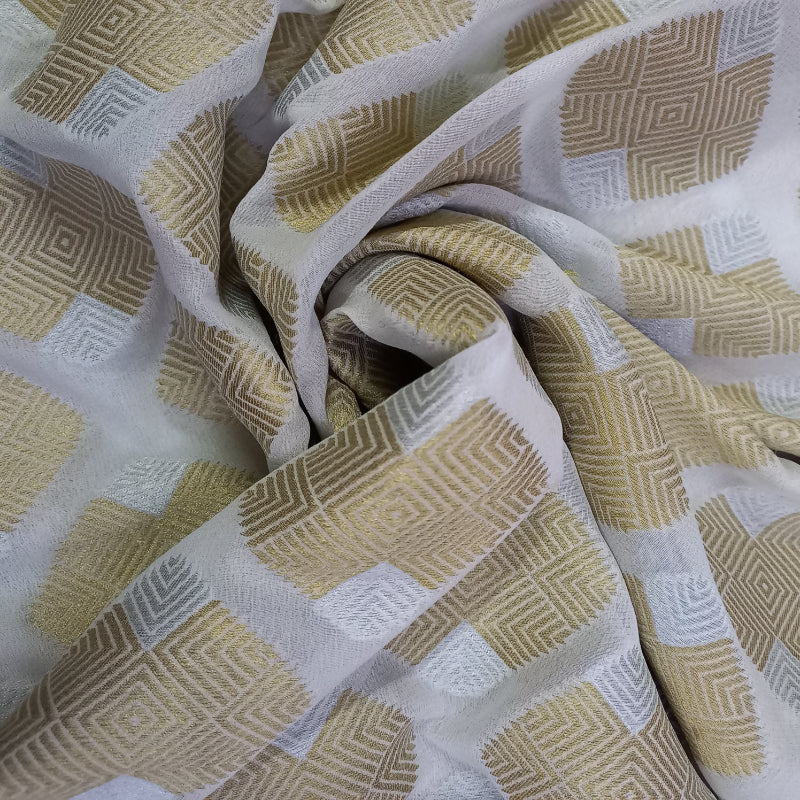 White And Gold Jamawari Georgette Fabric