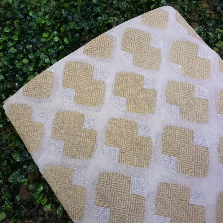 White And Gold Jamawari Georgette Fabric