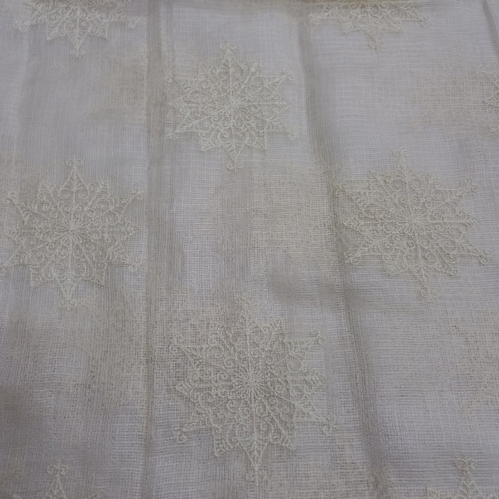 Shwetha Dyeable White  Embroidered Kota Silk Fabric