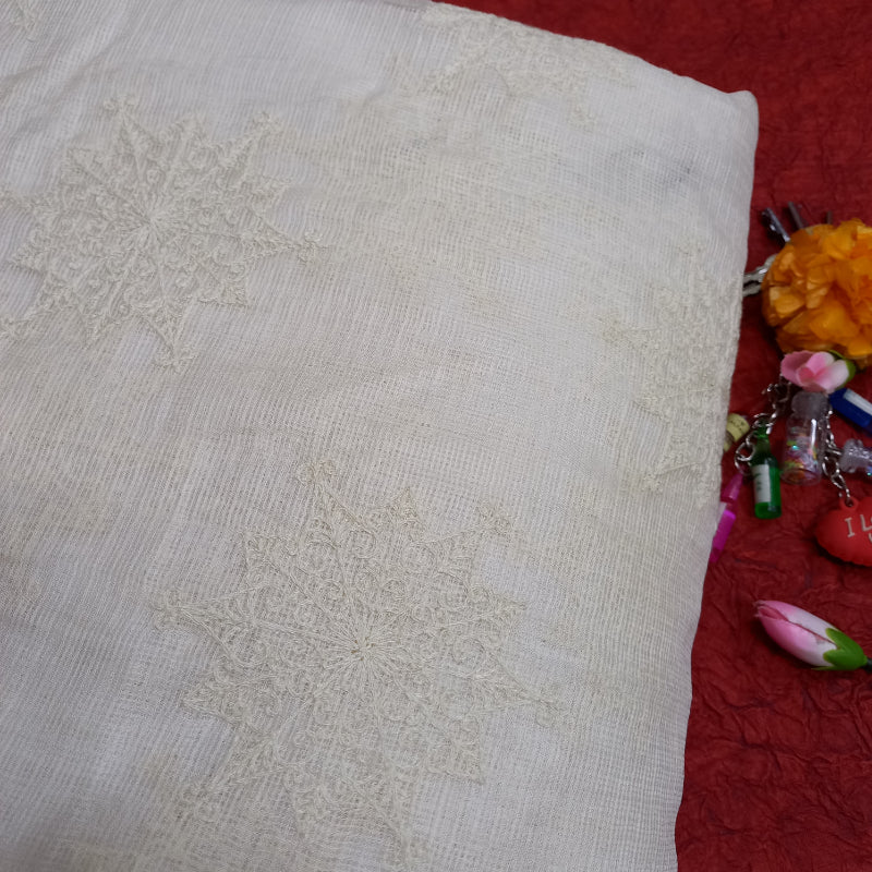Shwetha Dyeable White  Embroidered Kota Silk Fabric