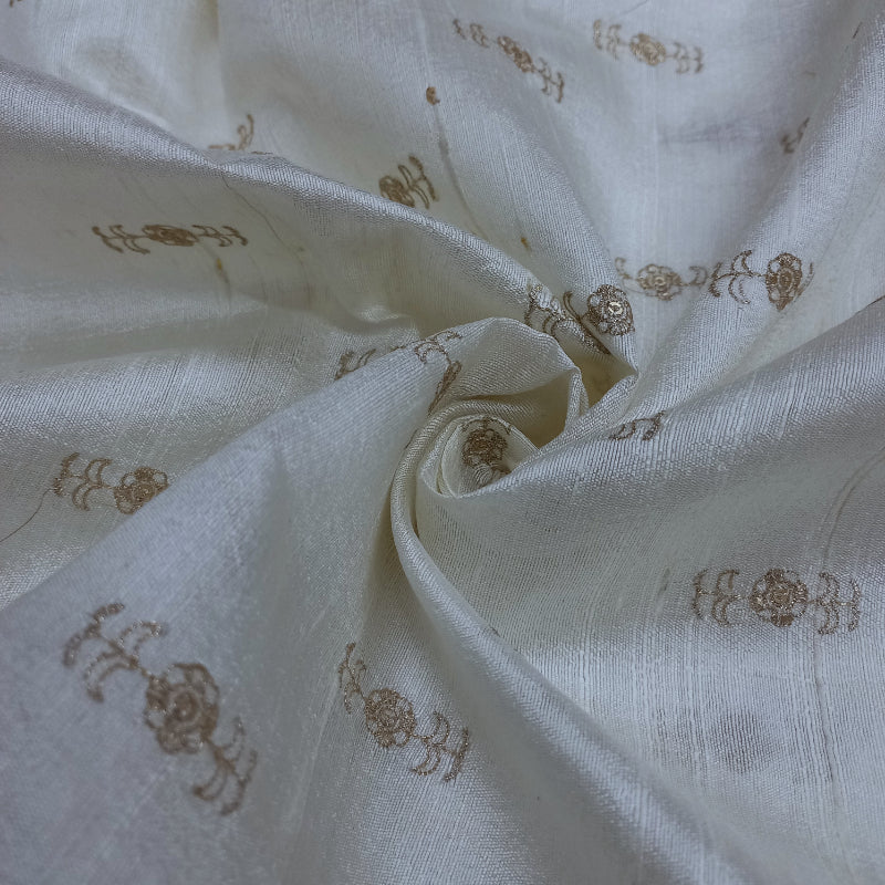 Shwetha Dyeable White Embroidered Rawsilk Fabric