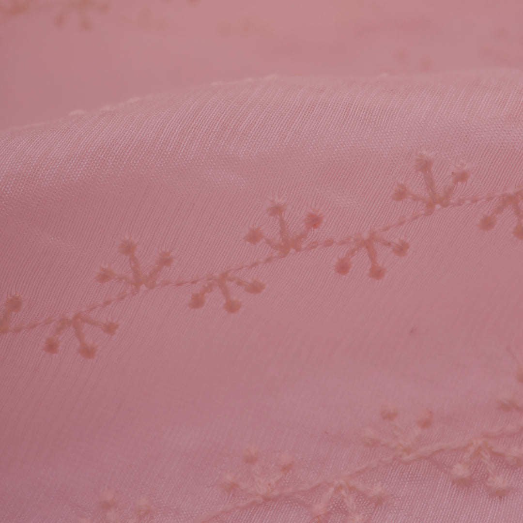 Light Rose Organza Tussar Embroidery Fabric
