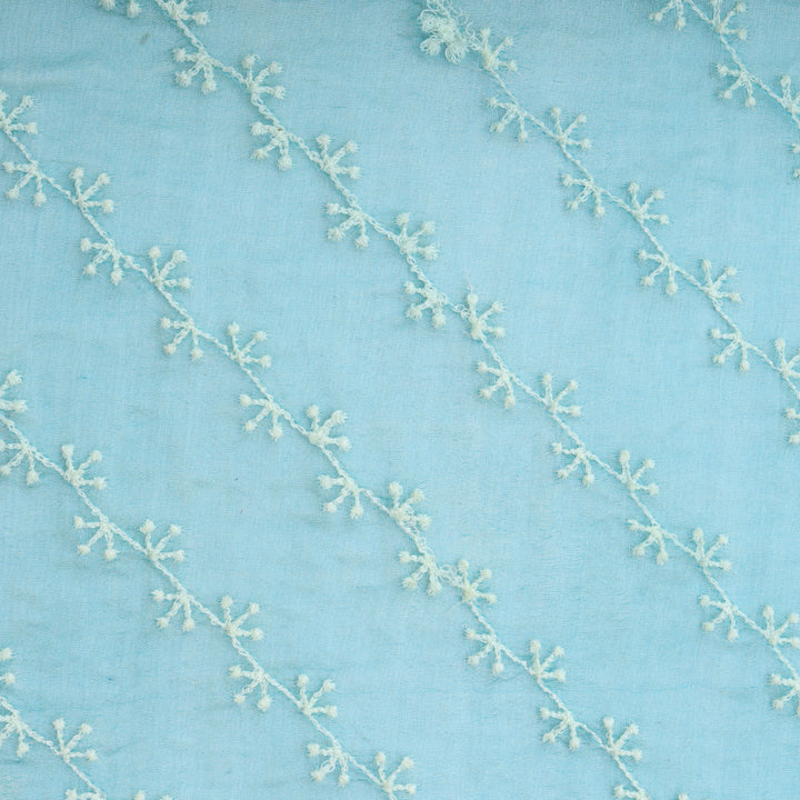 Uranian Blue Organza Tussar Embroidery Fabric