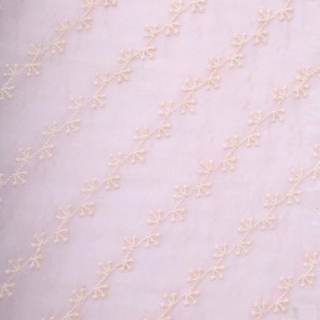 Pastel Pink Organza Tussar Embroidery Fabric