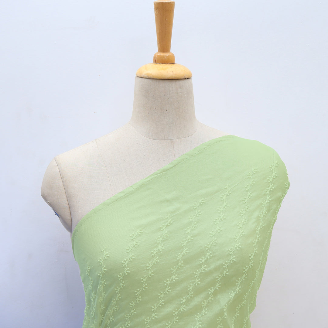 Tea Green Organza Tussar Embroidery Fabric