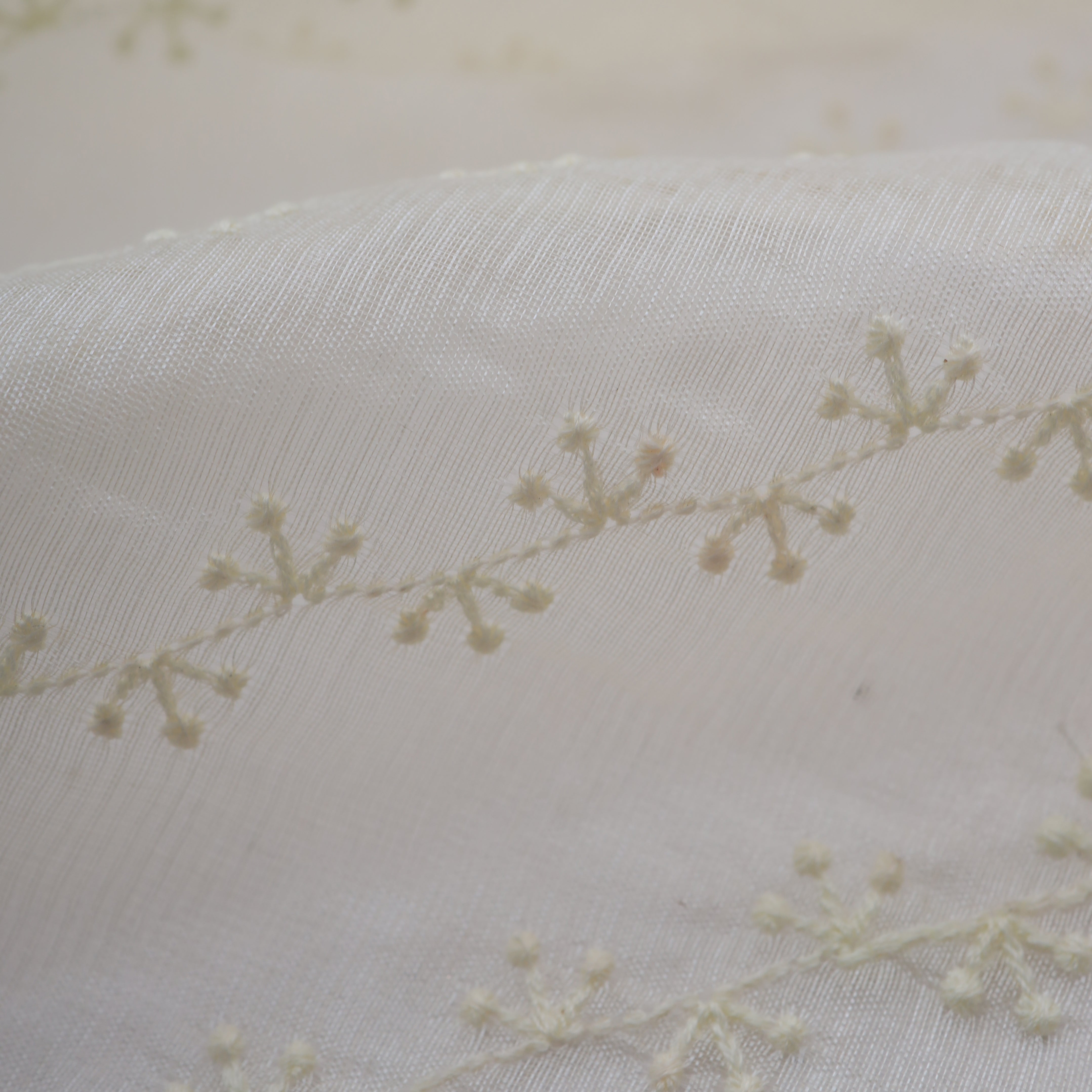 White Organza Tussar Embroidery Fabric