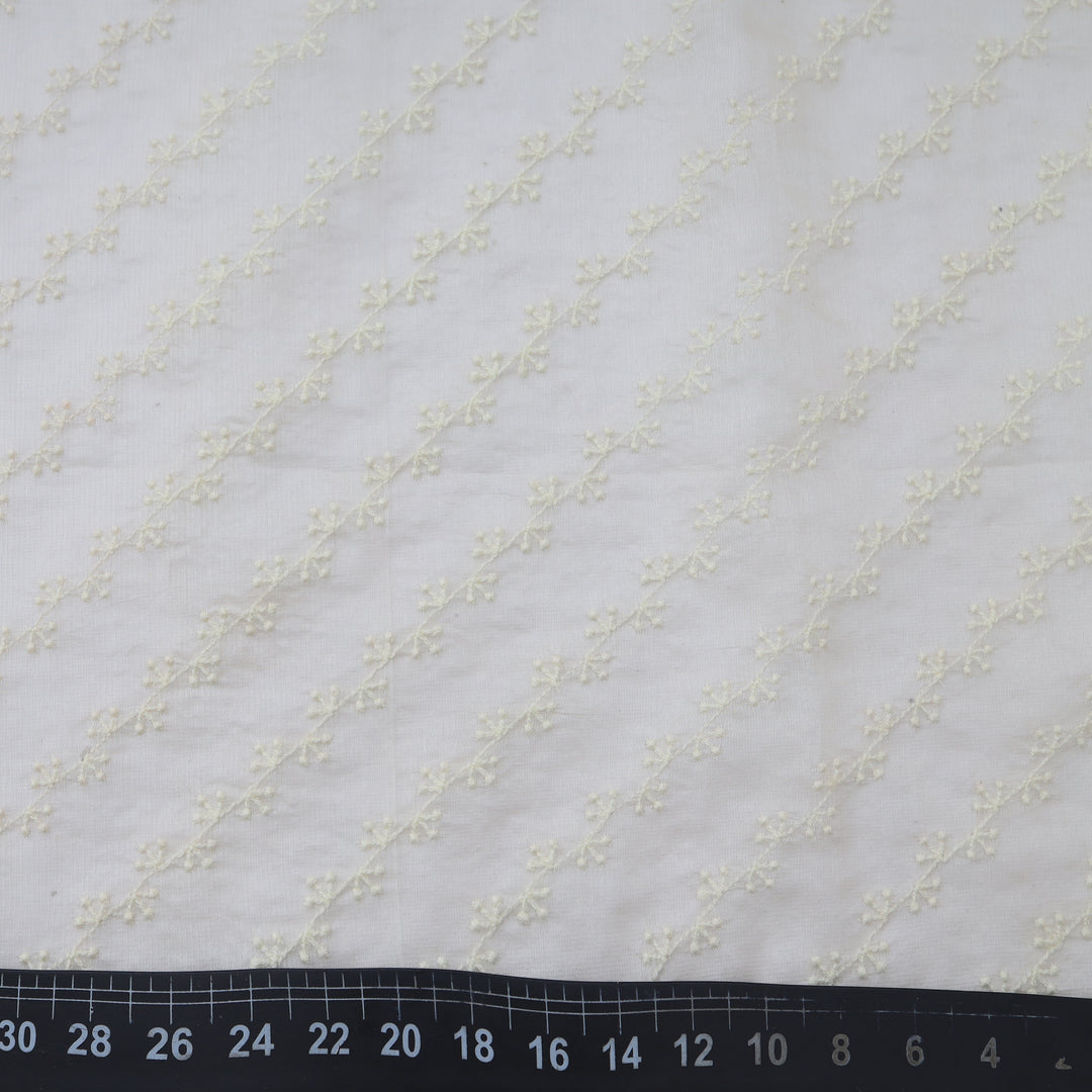 White Organza Tussar Embroidery Fabric