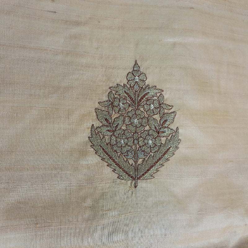 Beige Dyeable Tussar Fabric with Thread Embroidery