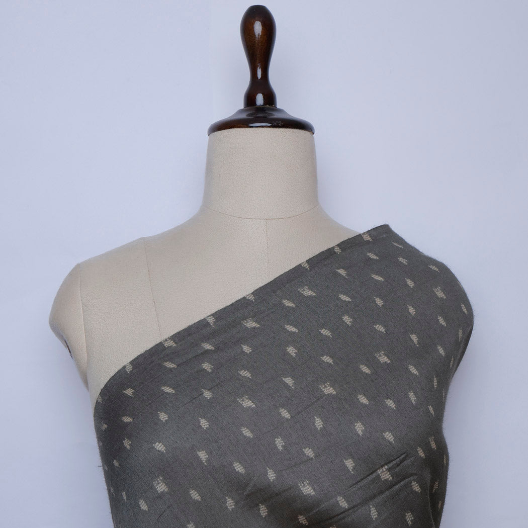 Lead Grey Color Tussar Fabric With Floral Buttis