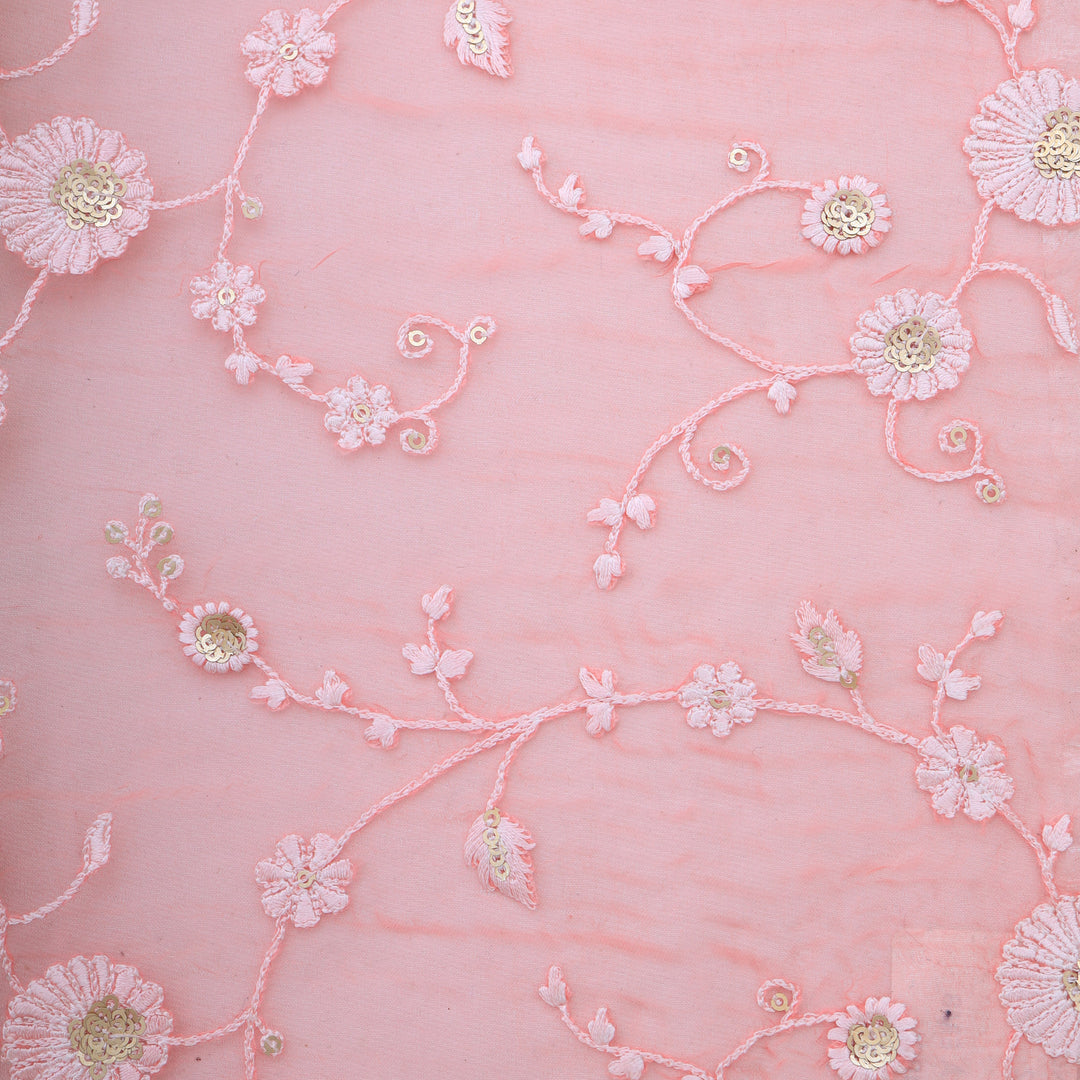 Flamingo Pink Organza Embroidery Fabric