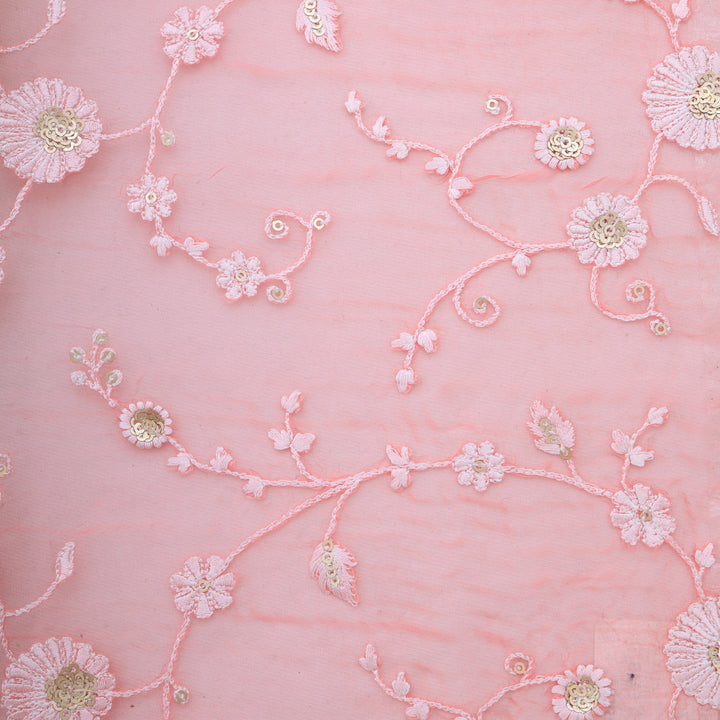 Flamingo Pink Organza Embroidery Fabric