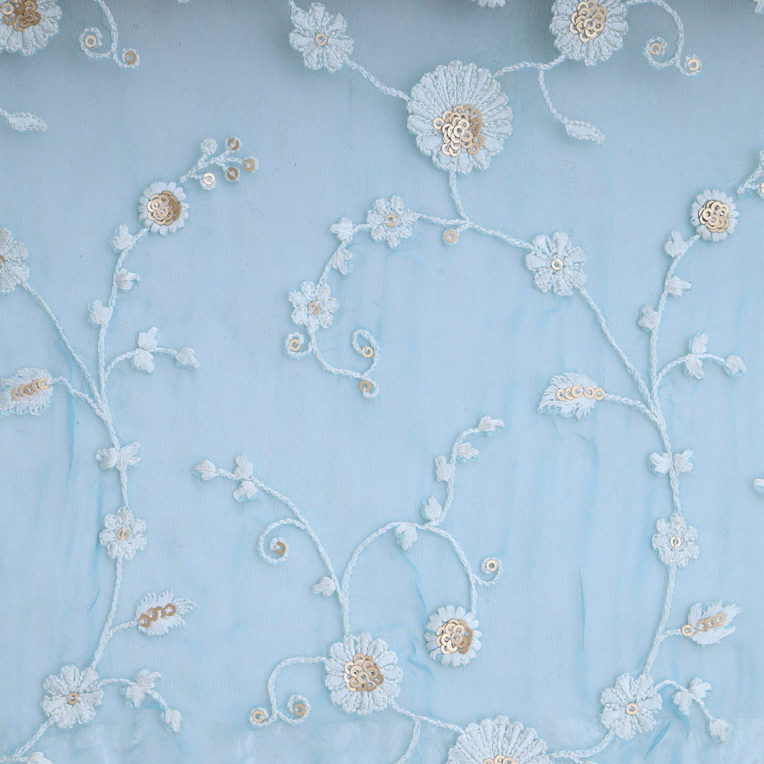 Uranian Blue Organza Embroidery Fabric
