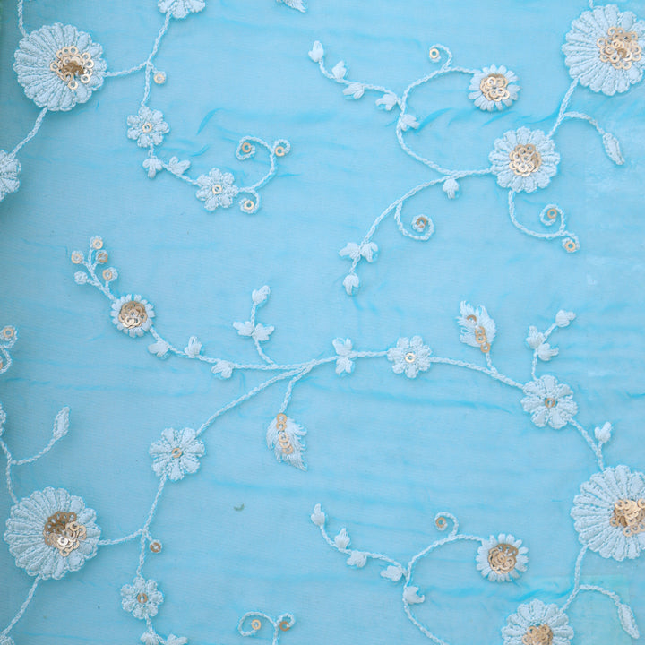Sky Blue Organza Embroidery Fabric