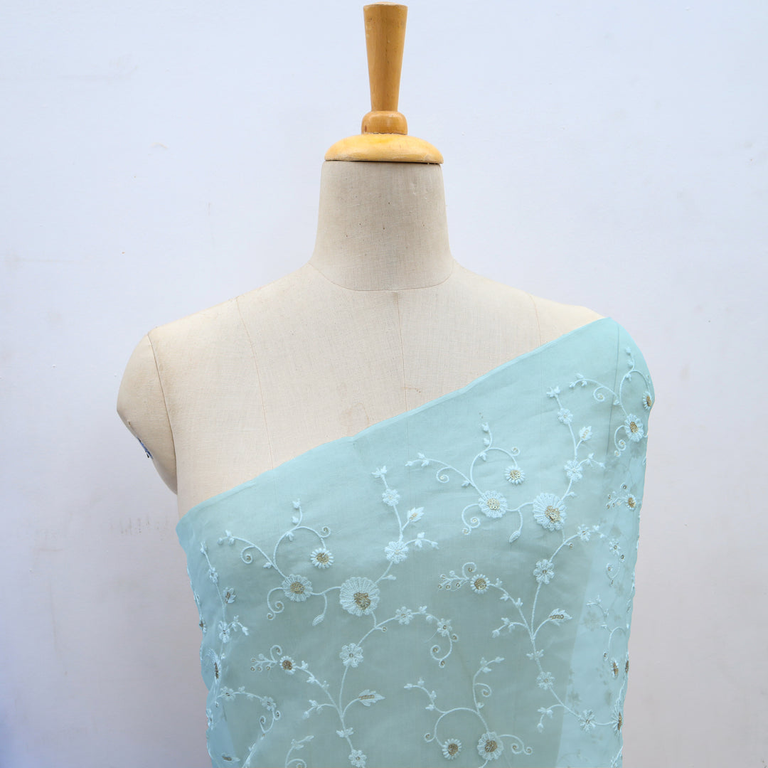 Sky Blue Organza Embroidery Fabric