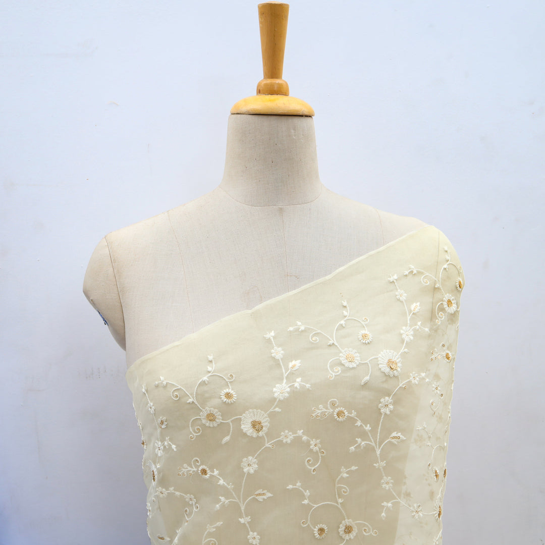 Custard Yellow Organza Embroidery Fabric