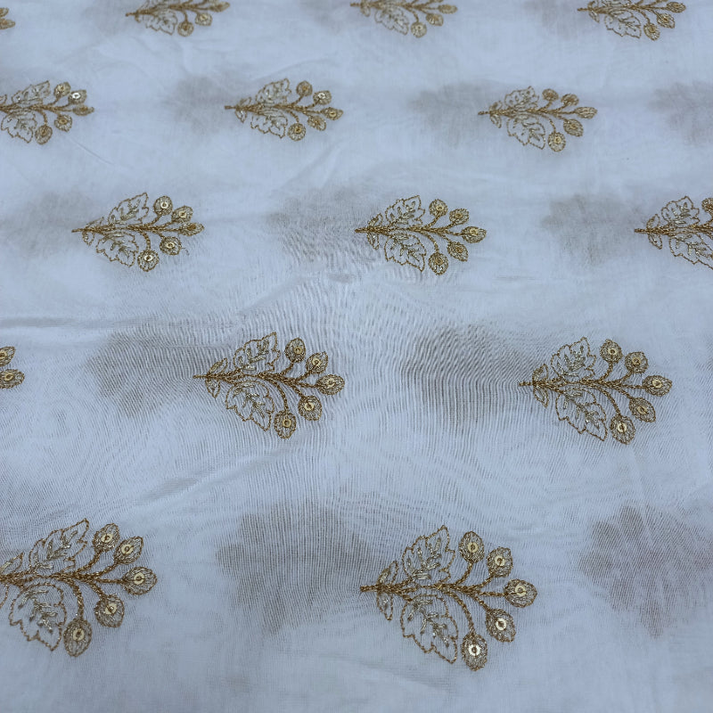 Shwetha Dyeable White Zari Embroidered Chanderi Fabric