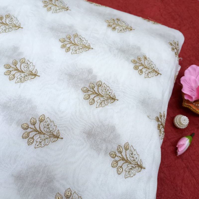 Shwetha Dyeable White Zari Embroidered Chanderi Fabric