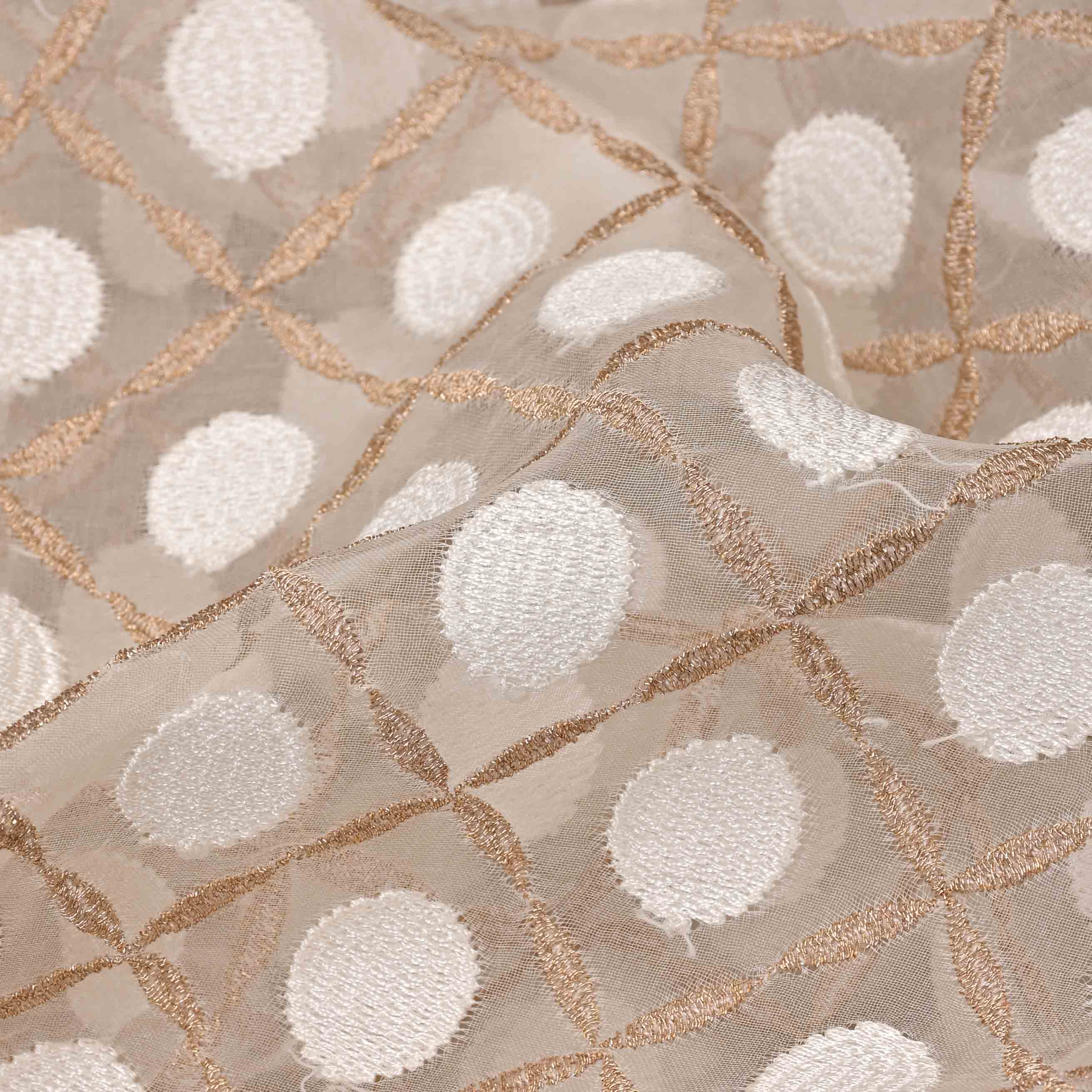 Smoke White Organza Embroidered Fabric