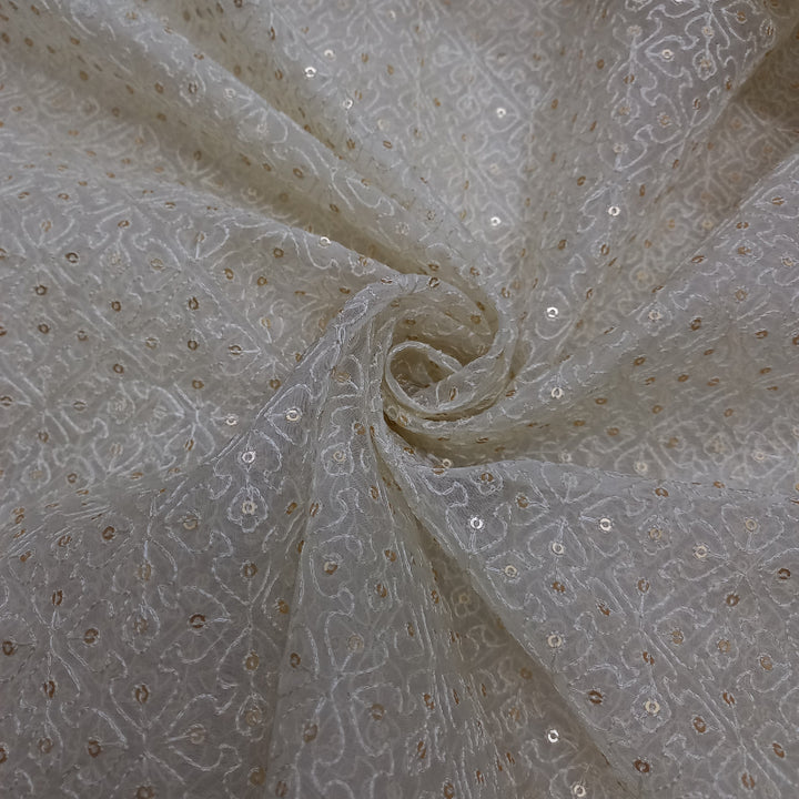 Shwetha Dyeable White All Over Embroidered Organza Fabric
