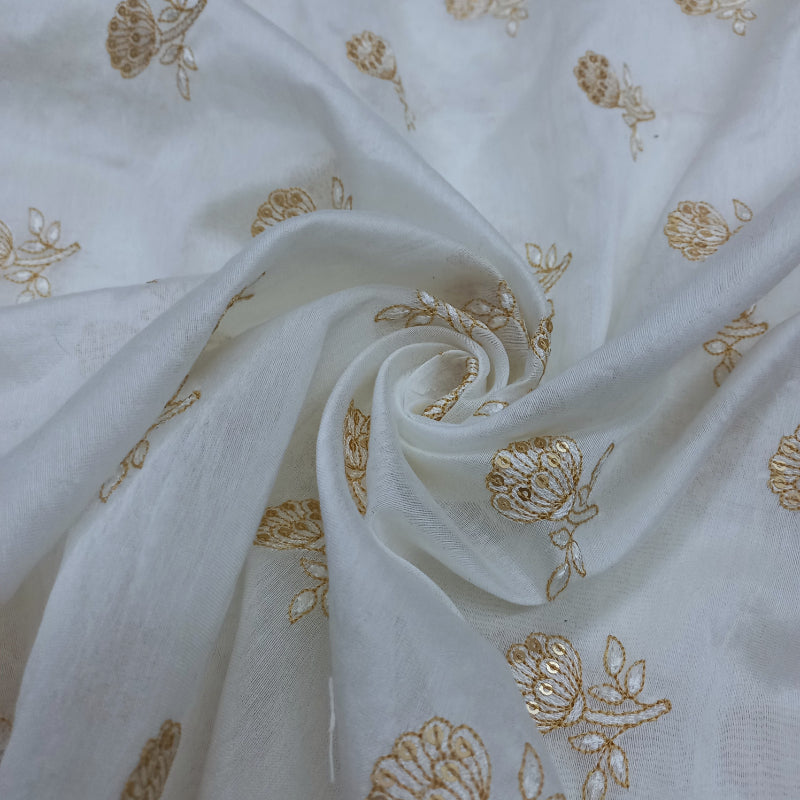 Shwetha Dyeable White Zari Embroidered Chanderi Fabric