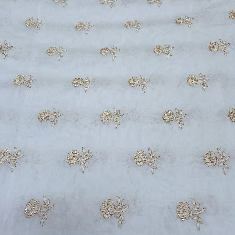 Shwetha Dyeable White Zari Embroidered Chanderi Fabric