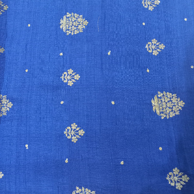 Neelam Ink Blue Embroidered Dupion Silk Fabric