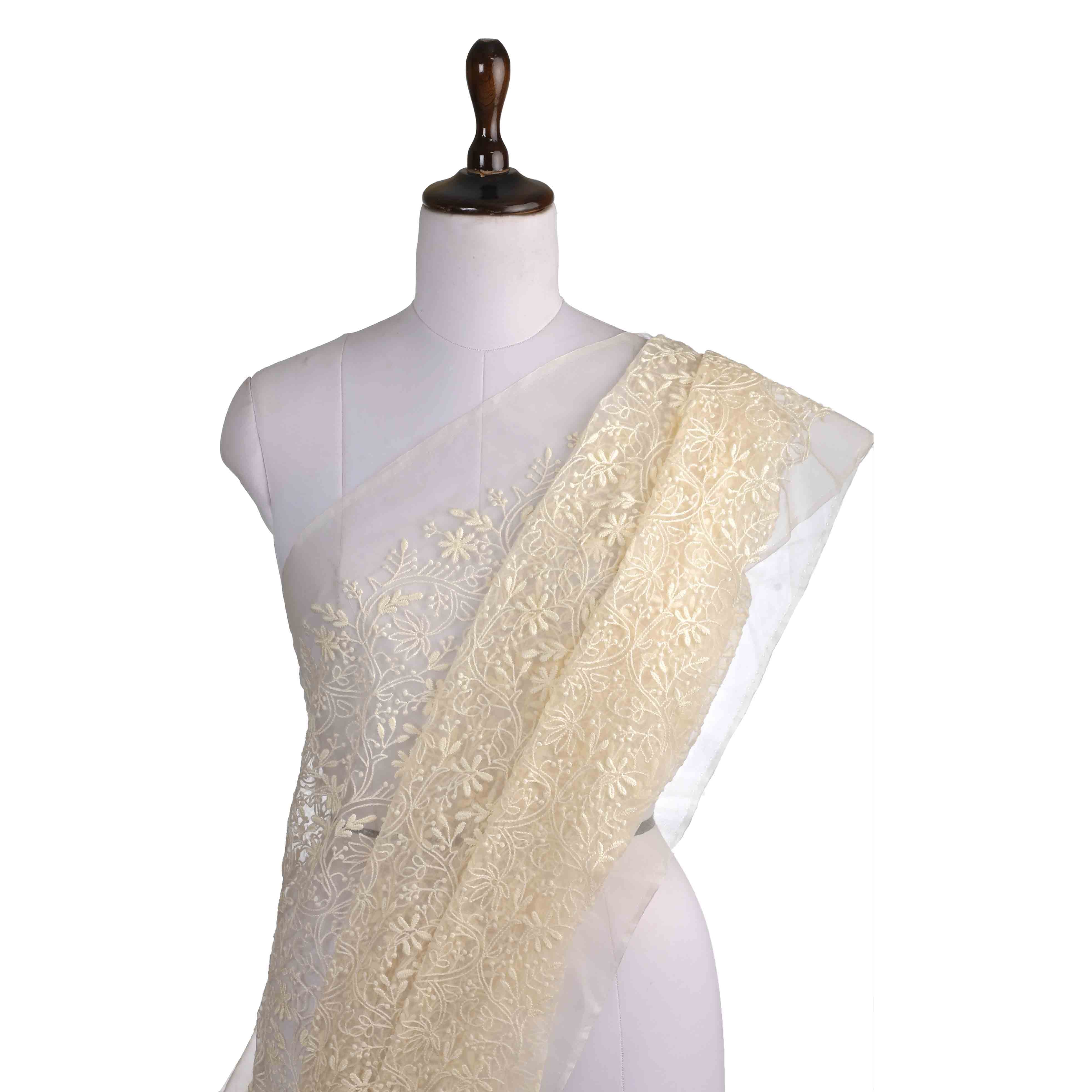 Ivory White Organza Embroidered Fabric