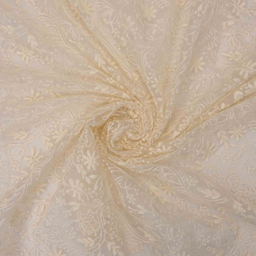 Ivory White Organza Embroidered Fabric