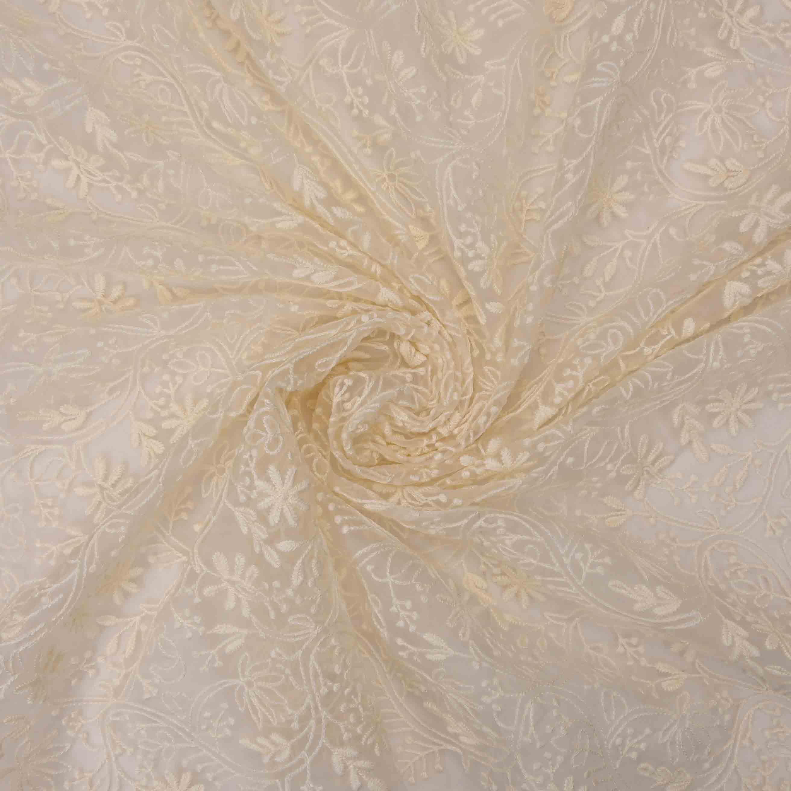 Ivory White Organza Embroidered Fabric