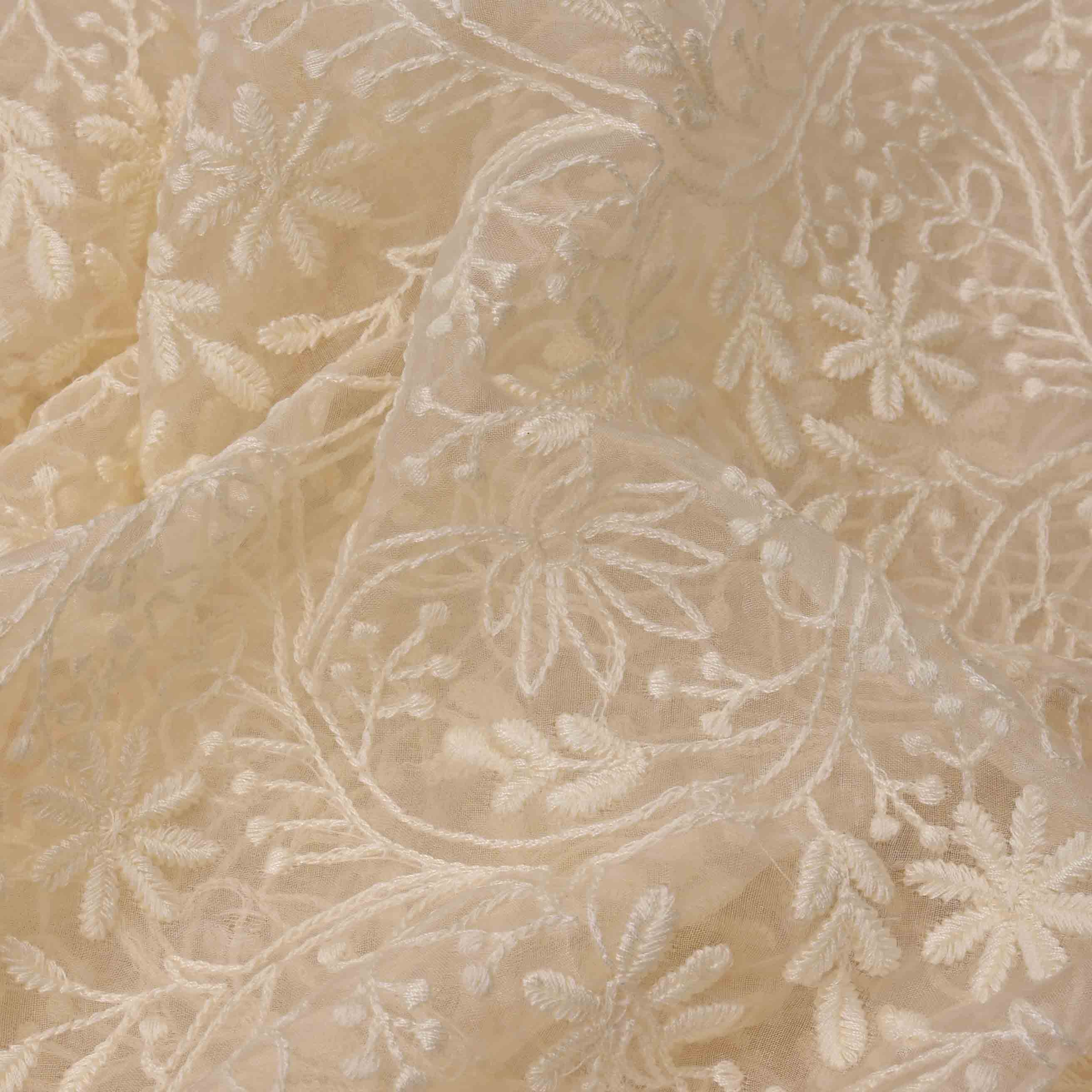 Ivory White Organza Embroidered Fabric