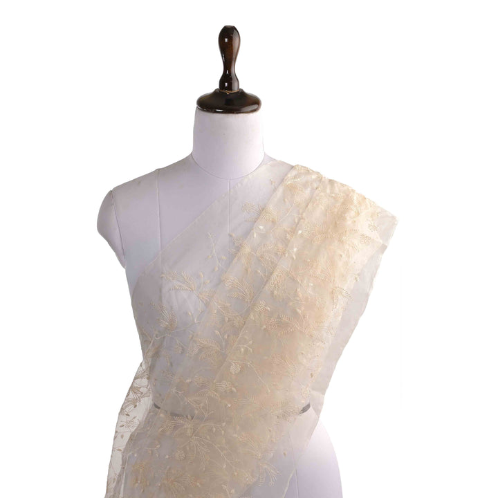 Stone White Organza Embroidered Fabric