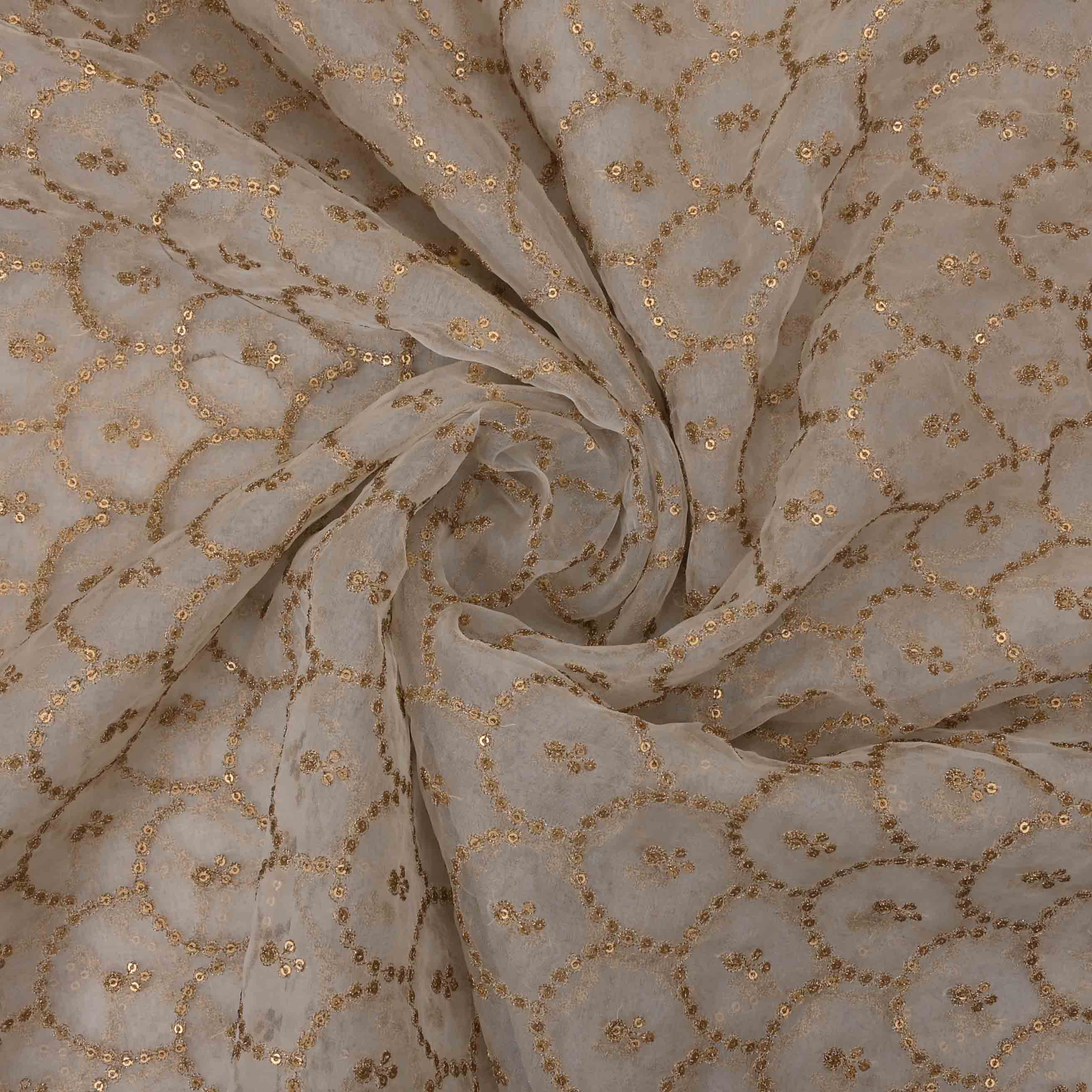 Soft Stone Organza Embroidered Fabric