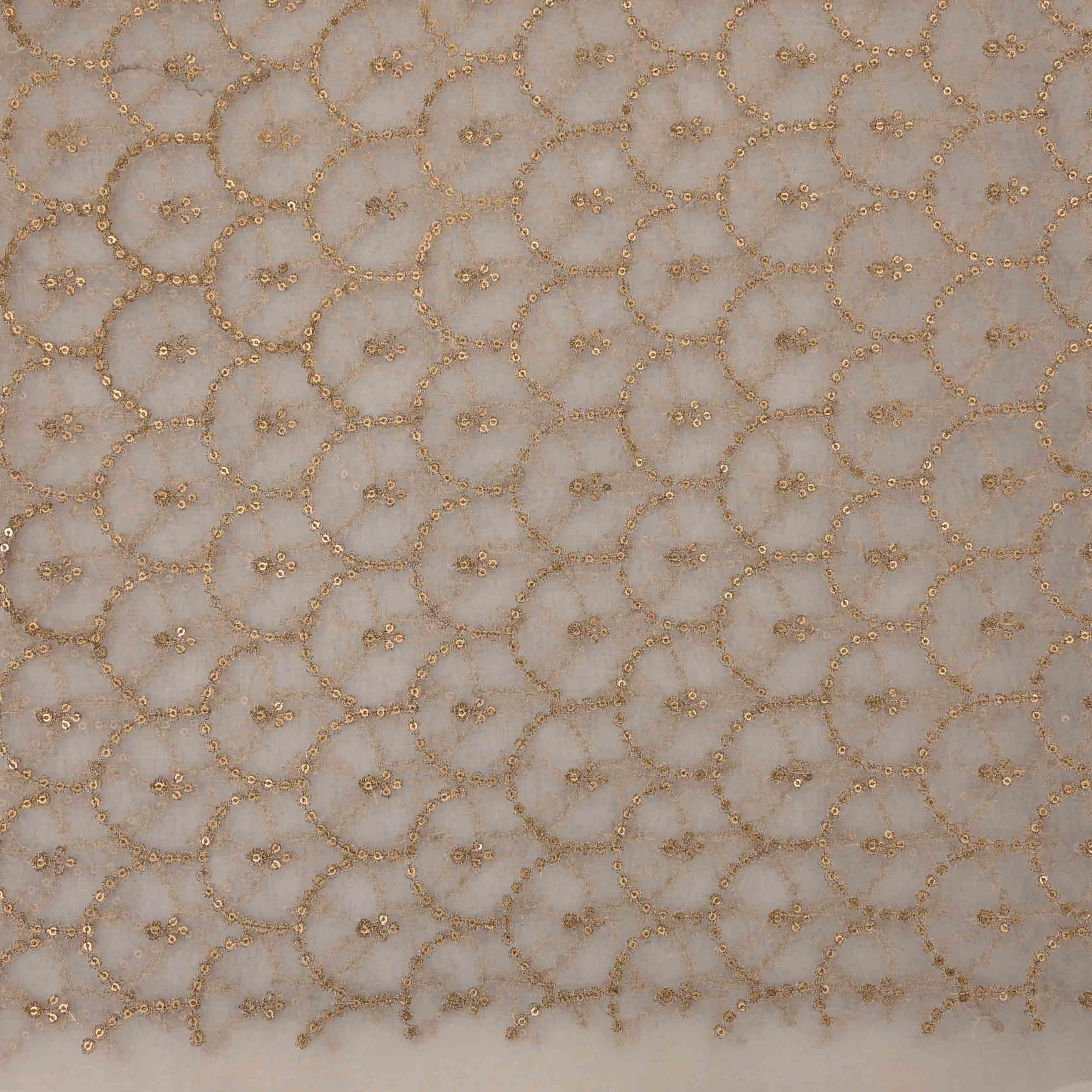 Soft Stone Organza Embroidered Fabric