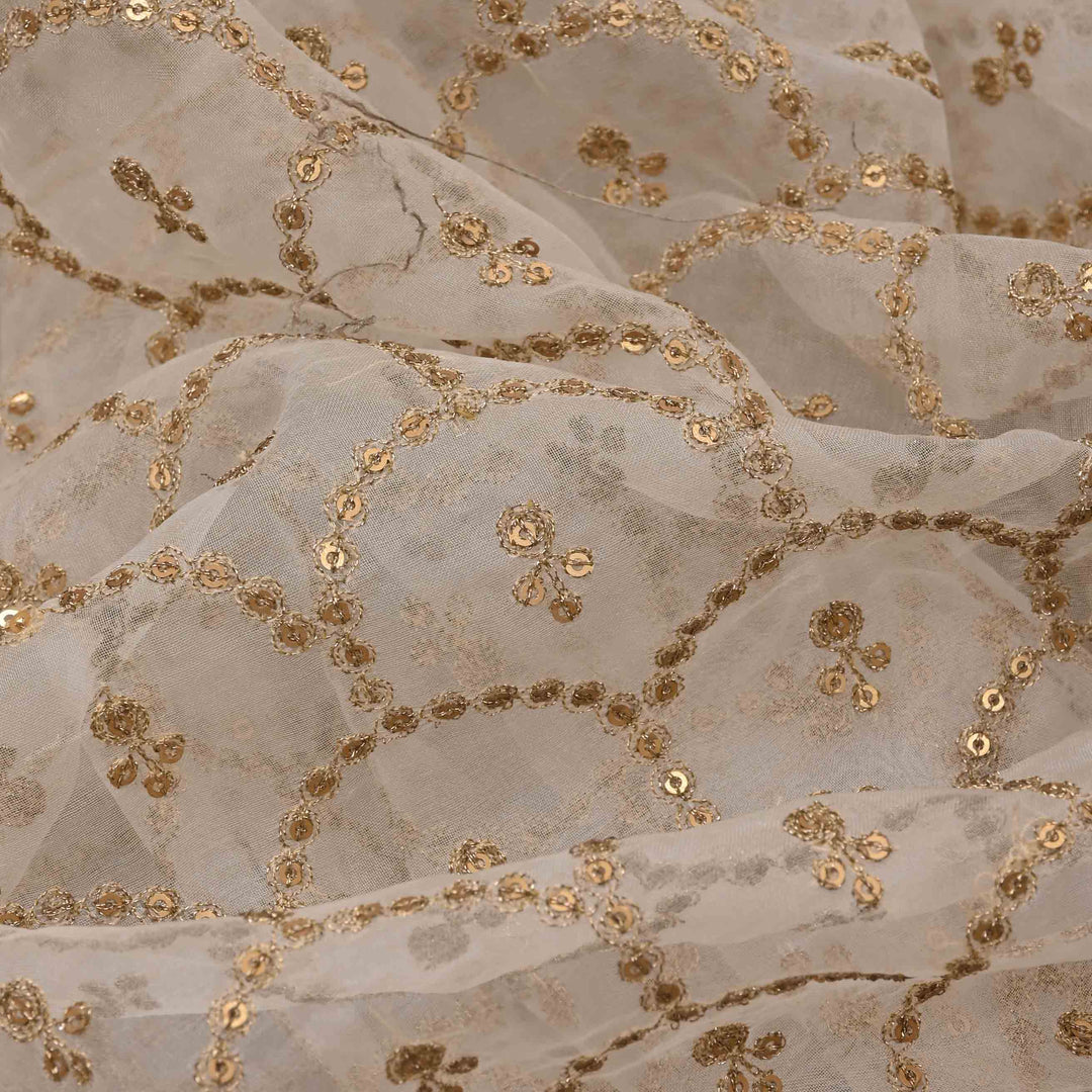 Soft Stone Organza Embroidered Fabric