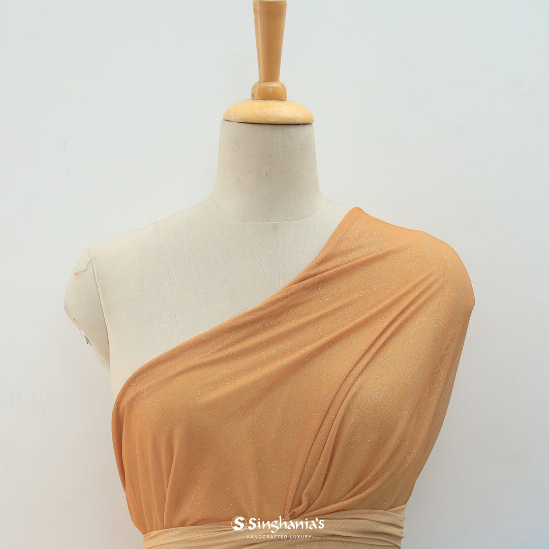 Light Orange Colour Metallic Sheer Knit Fabric