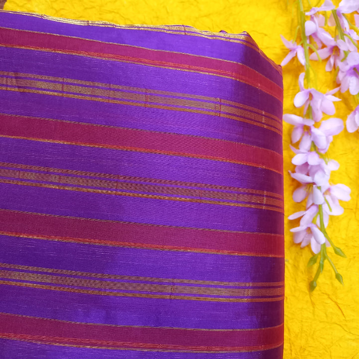 Purple Colour Silk Fabric With Stripes