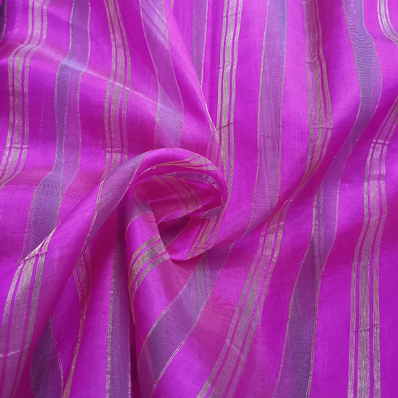Rani Pink Colour Silk Fabric With Stripes